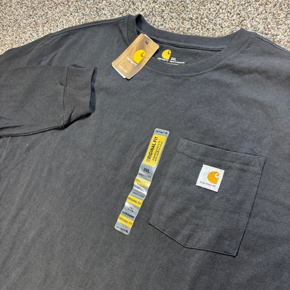 Carhartt K126 BLK Men's 2XL Black Long Sleeve Pocket T-Shirt Original Fit NWT